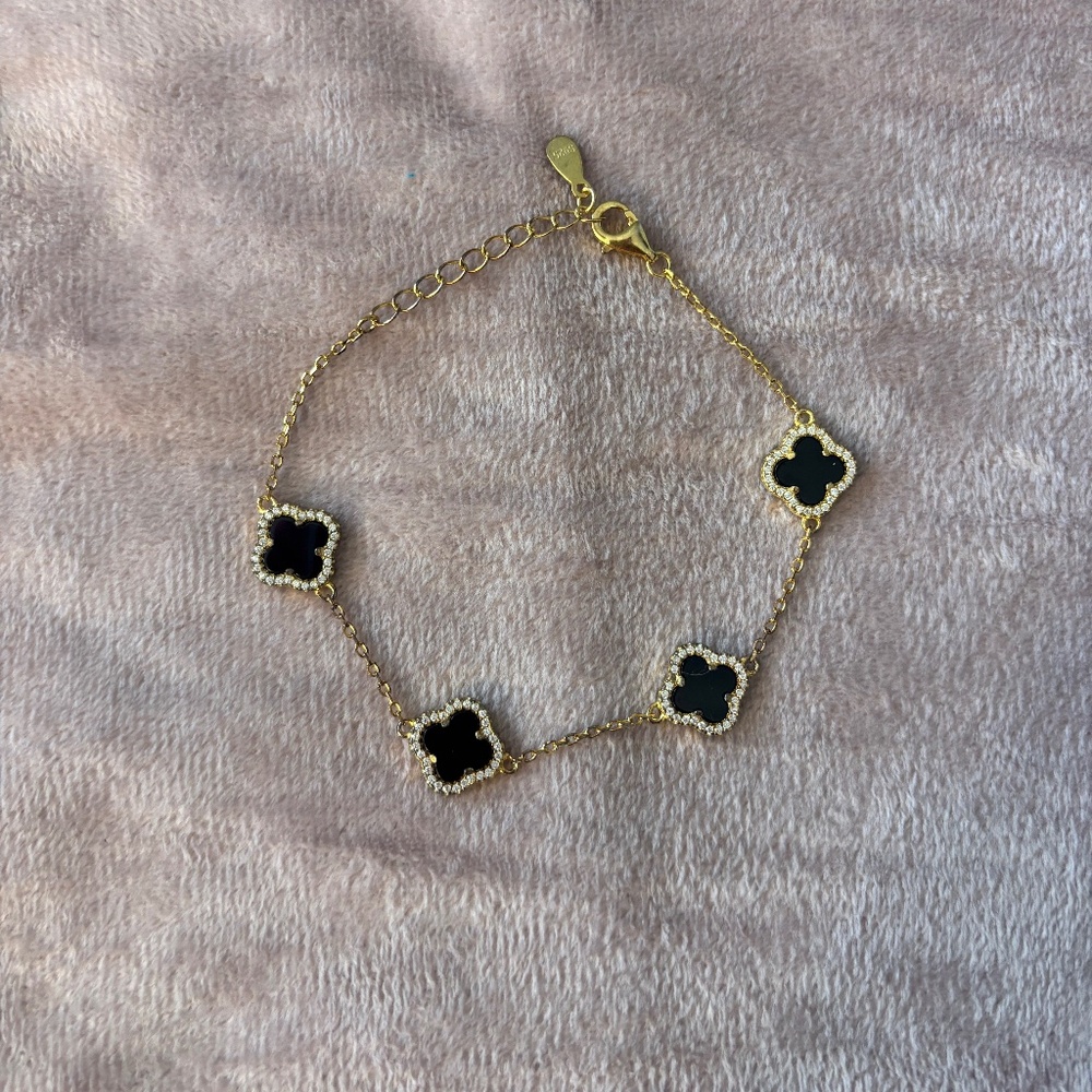 Gold and Black Clover Bracelet